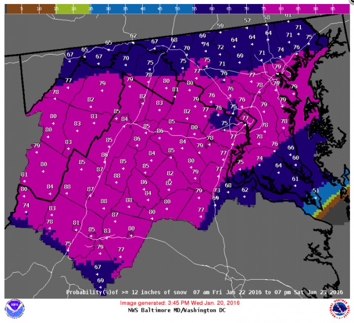 Probability remains high that the entire DC area will see at least 12 inches of snow