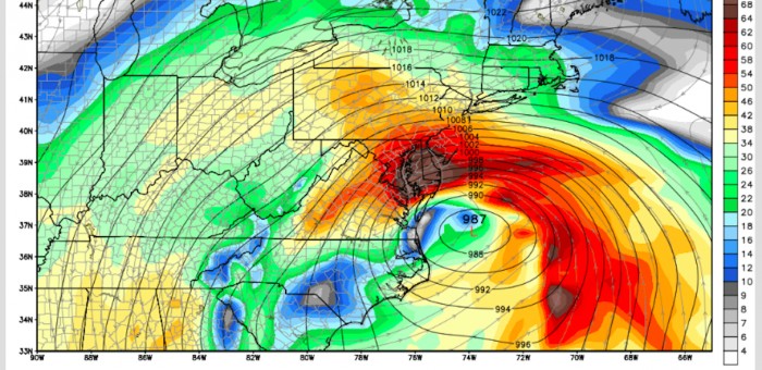 Surface Pressure and Wind forecast for 8am on 1/23/16