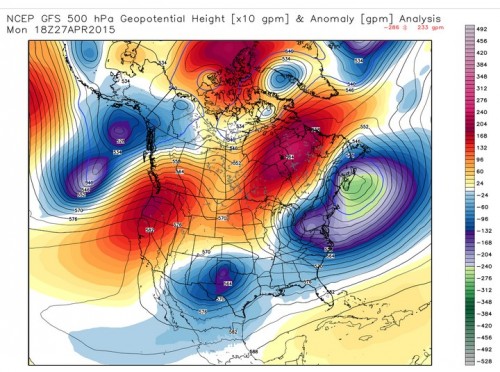 GFS Analysis showing the ridge over the West. Provided by WxBell