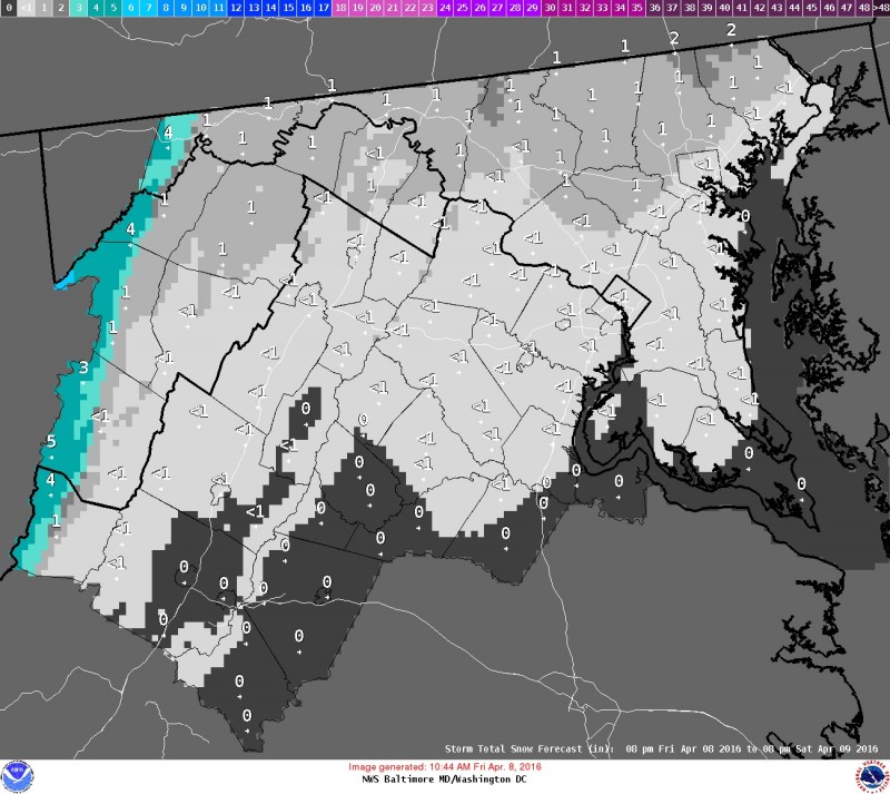 Snow Accumulation Potential up until Apr 9 at 8am