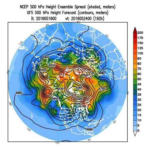 Ensemble average position of 500mb heights for May 24th