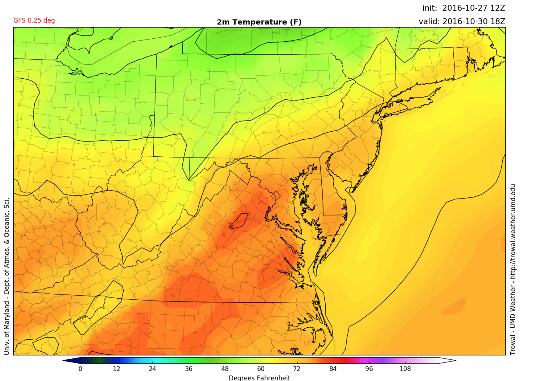 High temperatures in the 70's expected across the area this weekend (Credit: UMD)