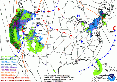 Saturday's weather across the United States 