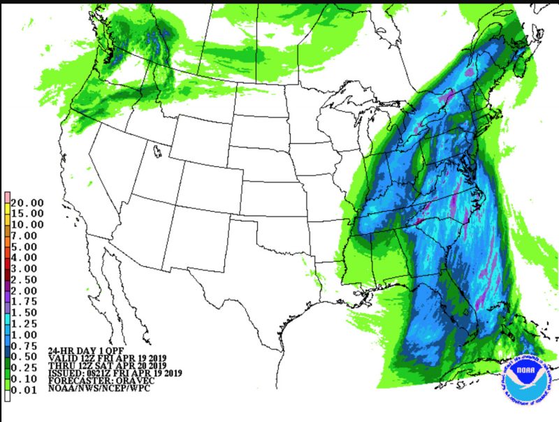 The amount of rain forecast to be averaged over our area between today and tomorrow at 8 a.m.