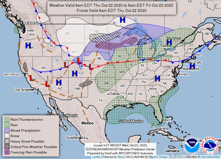 National Forecast Chart from Thursday to Friday. High pressure over the DMV.